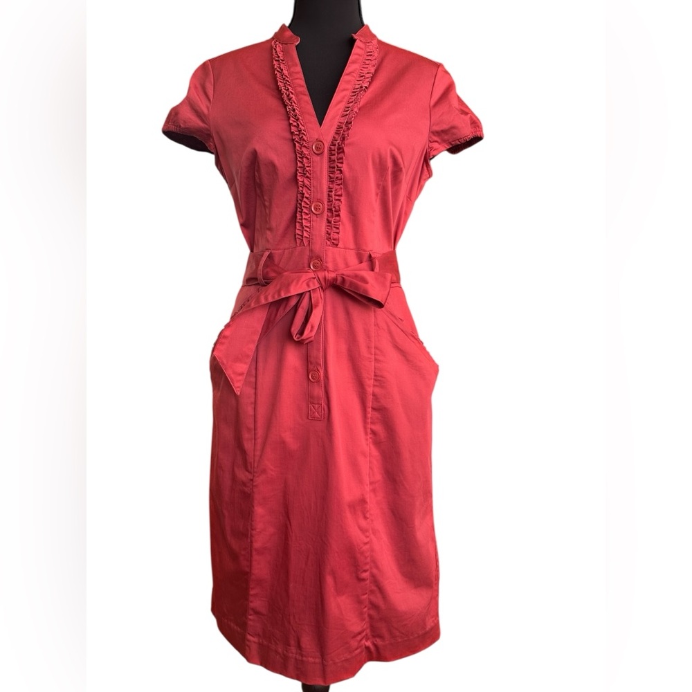 Coral Midi Dress with Button Detail size 8